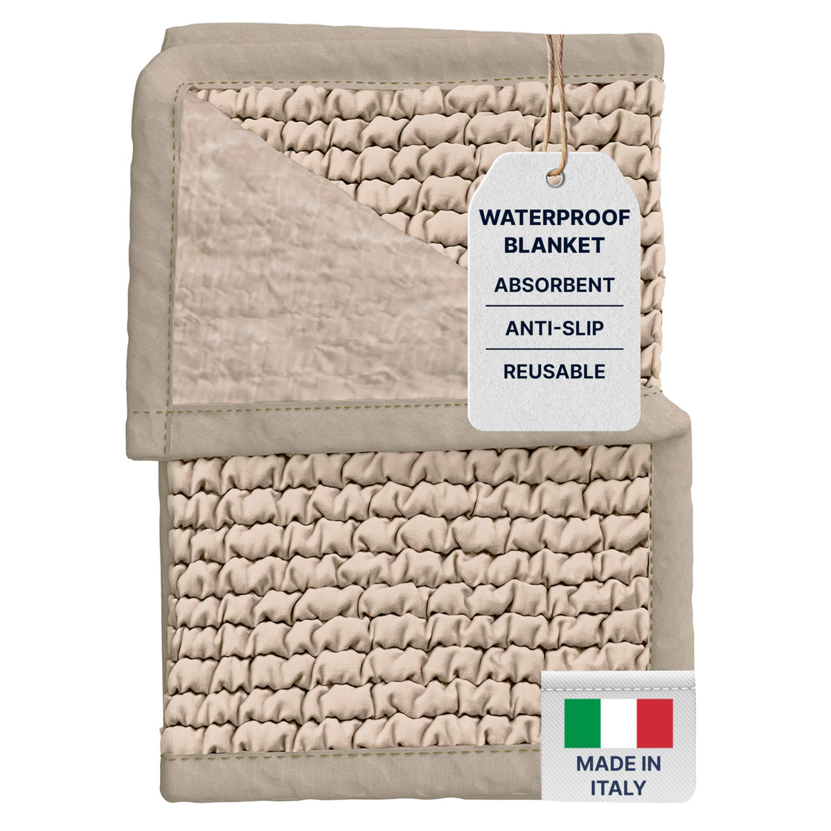 PAULATO BY GA.I.CO waterproof blanket fabric close-up shows soft, protective weave against spills.