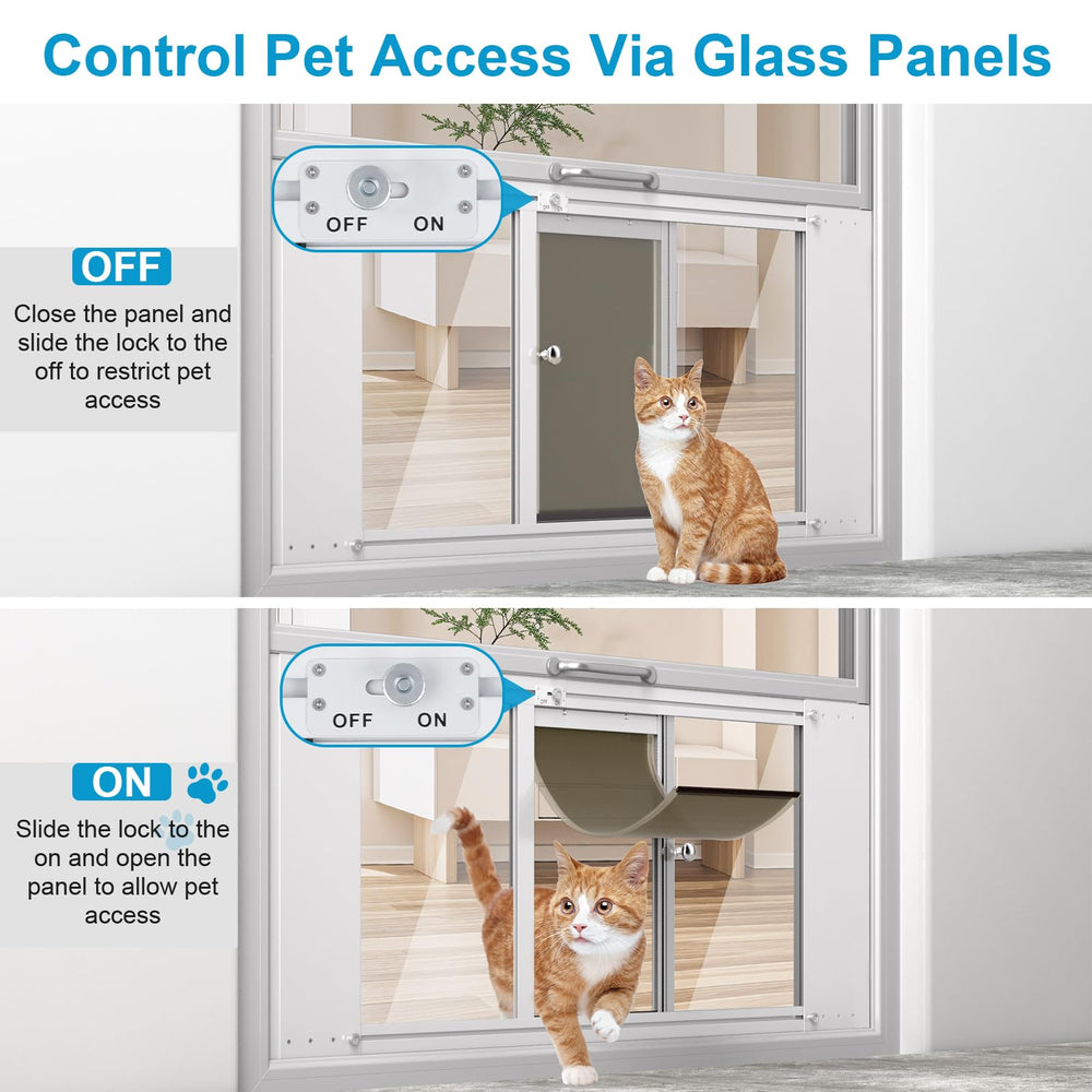 Paulmele cat door glass-panel-control illustrates adjustable access and weather control.