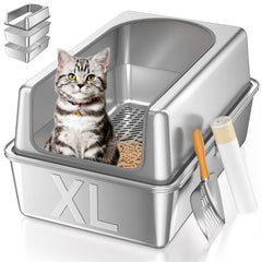 Paulmele XL stainless steel litter box with lid for durable, easy cleaning.