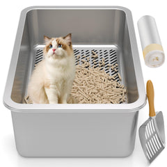 Paulmele XXL stainless-steel litter box overview shows durability and easy cleaning for big cats.