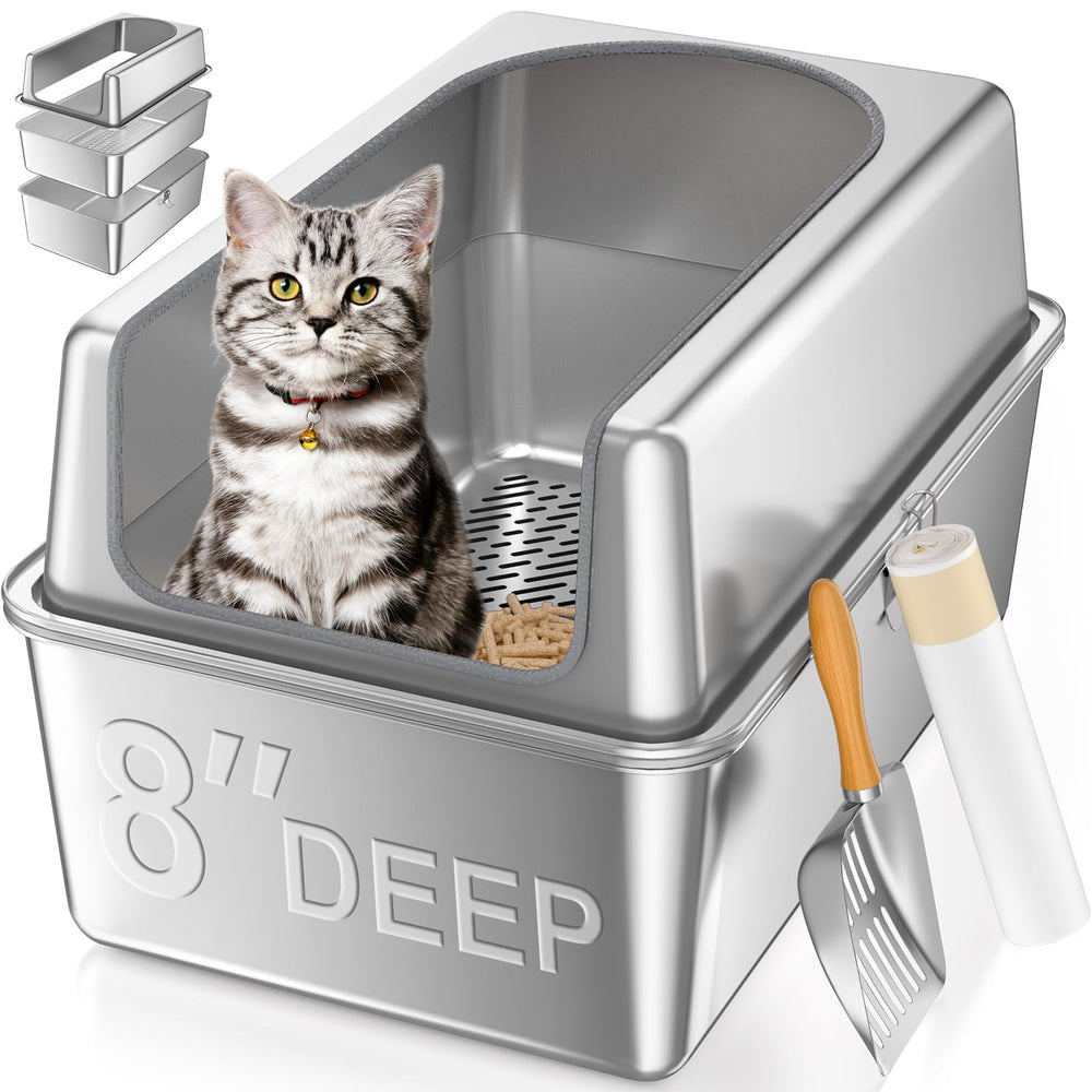 Paulmele XXL stainless steel sifting litter box with lid shows durable construction for odor control