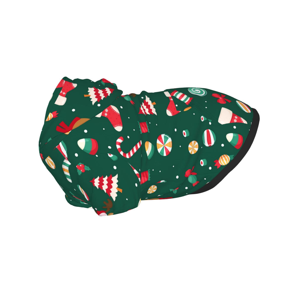 PAUSEBOLL Pets Christmas Deer Tree Hoodie fabric closeup emphasizes soft polyester feel.