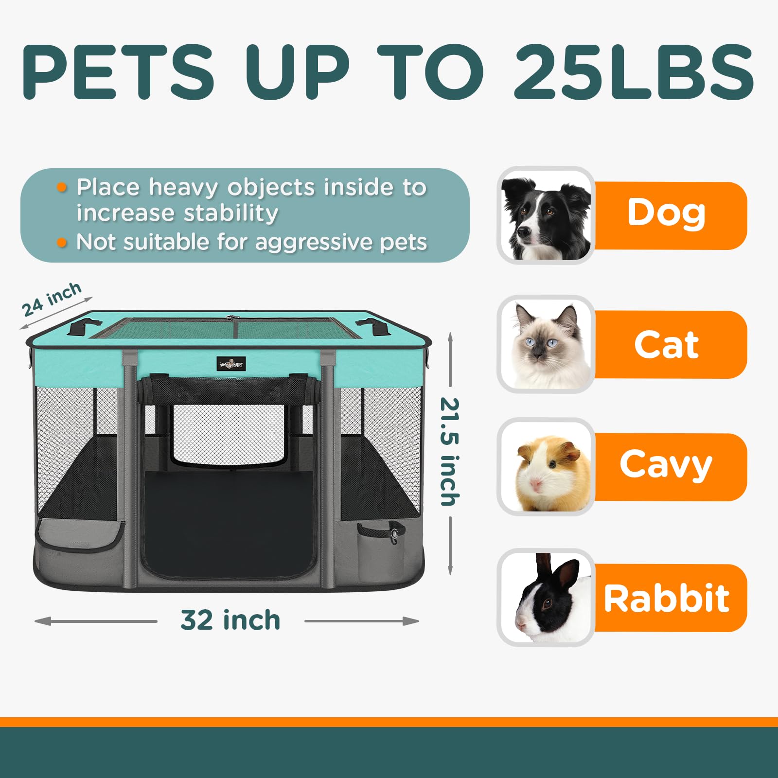 PAW BALLET playpen doors image emphasizes easy access with roll-up doors.