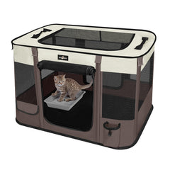 PAW BALLET foldable pet playpen front view shows roomy interior for cats and small dogs' comfort.