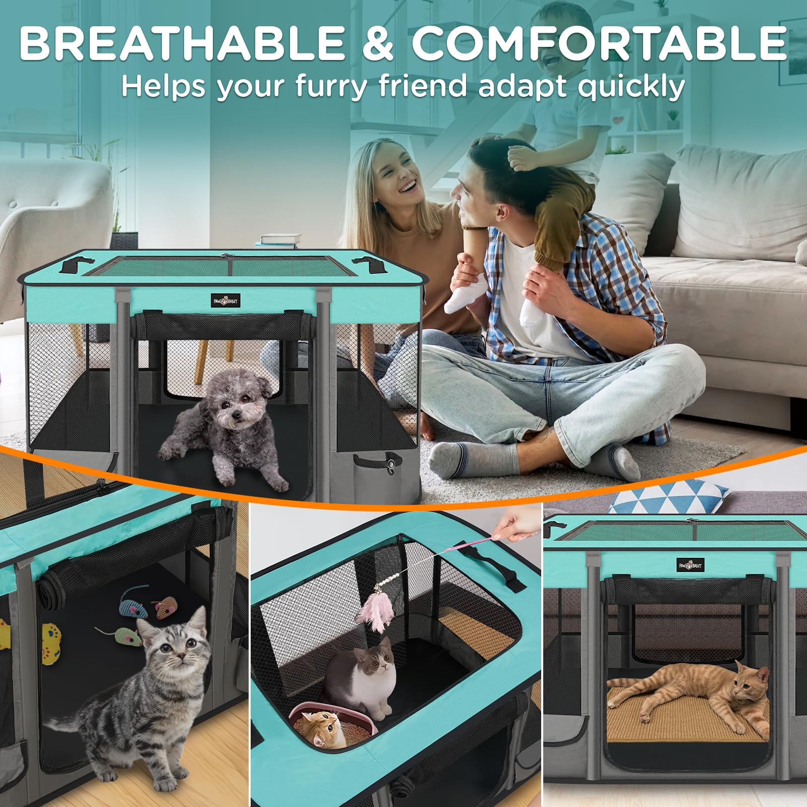 PAW BALLET waterproof bottom image highlights easy cleanup after spills.