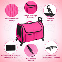 PAW BALLET foldable rolling bag pink demonstrates portable design with accessible pockets.