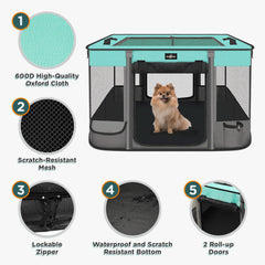PAW BALLET playpen doors rolled open for easy pet access.