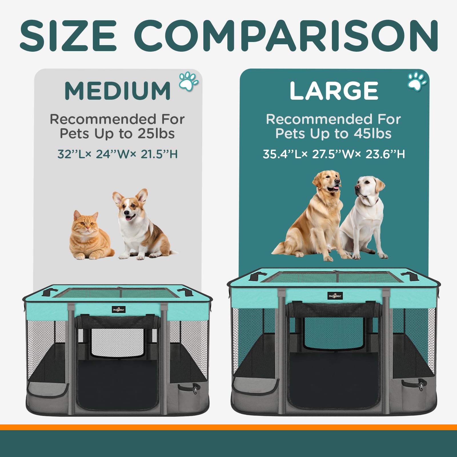 PAW BALLET portable playpen packs compactly for travel with pets.