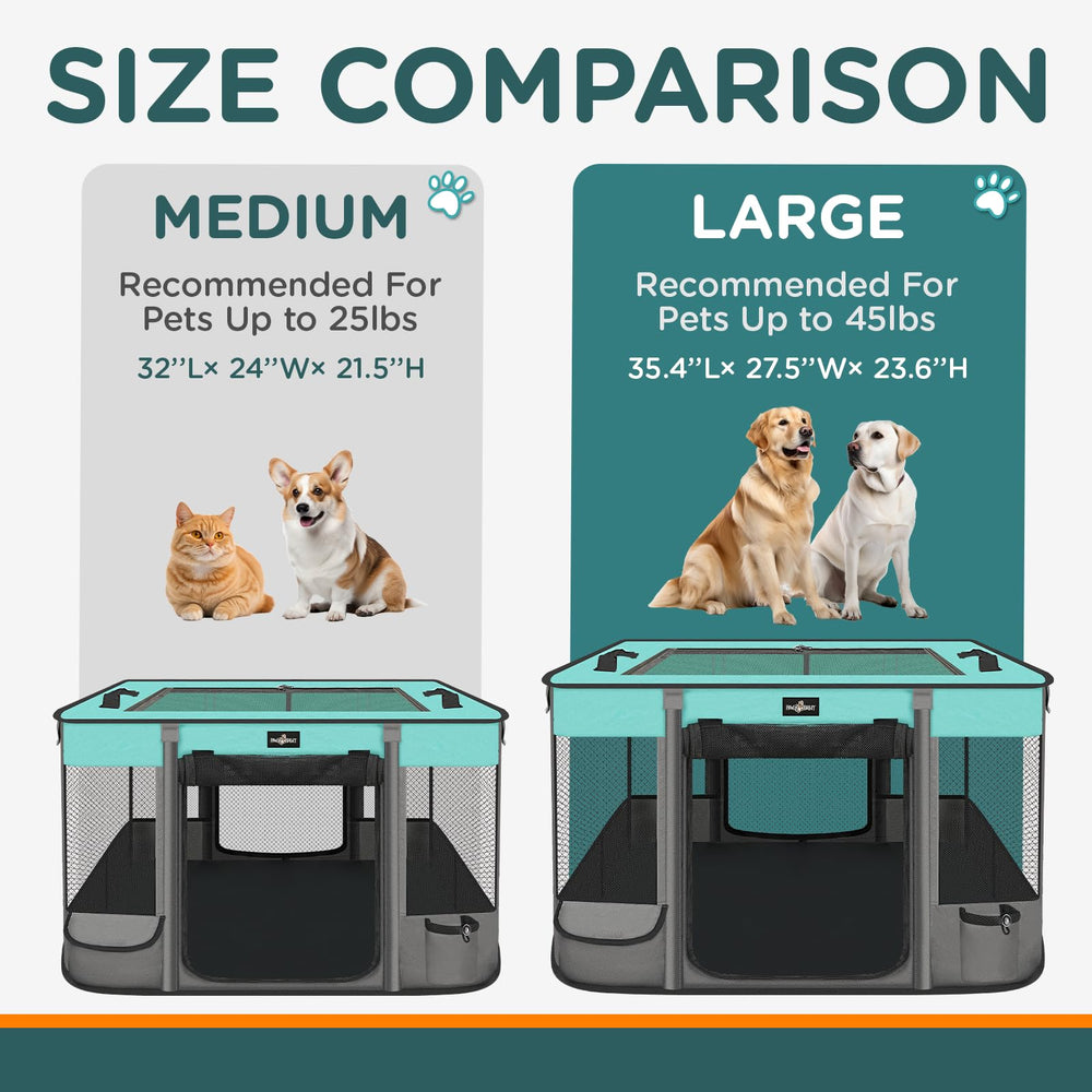 PAW BALLET portable playpen packs compactly for travel with pets.