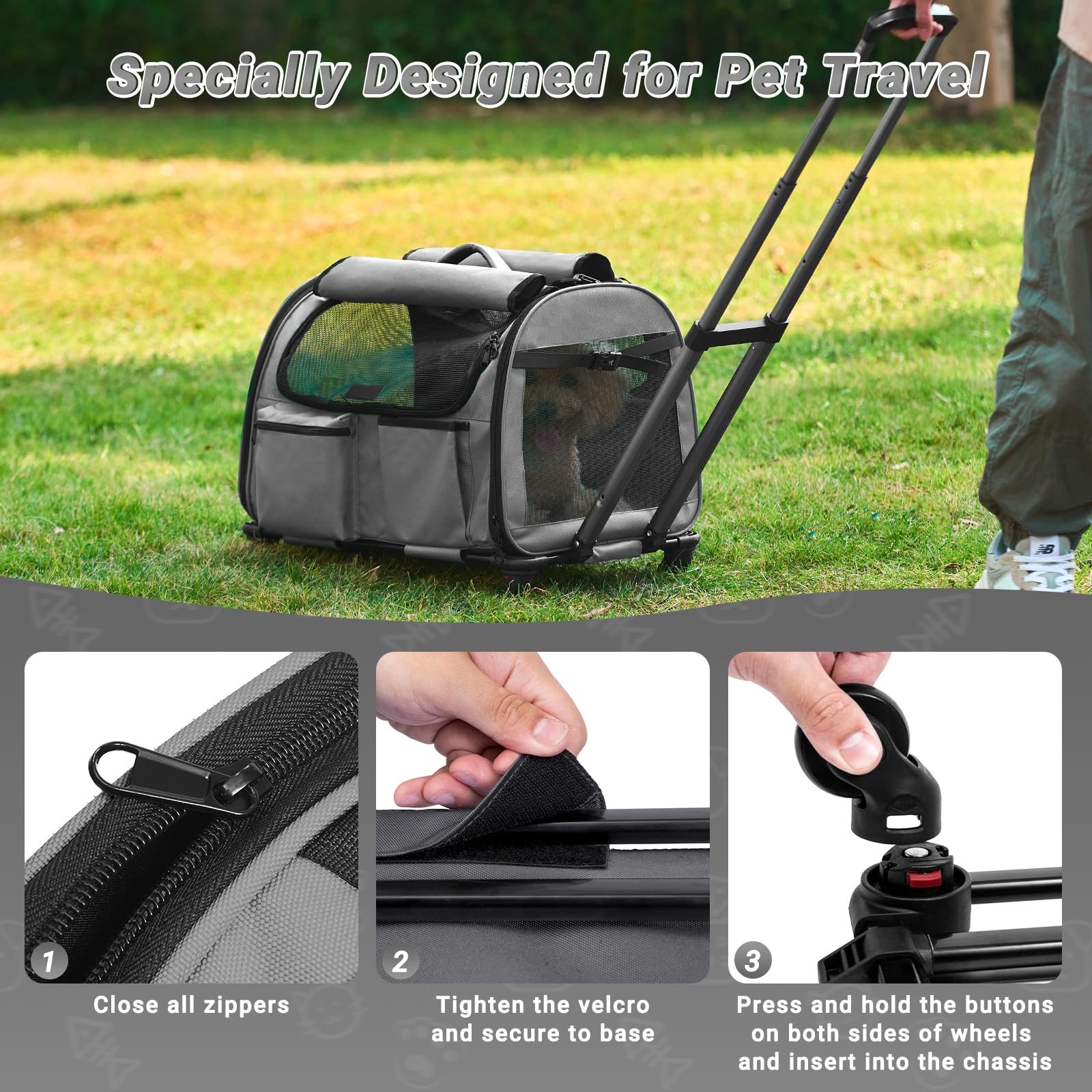 PAW BALLET storage pockets on carrier for on-the-go essentials