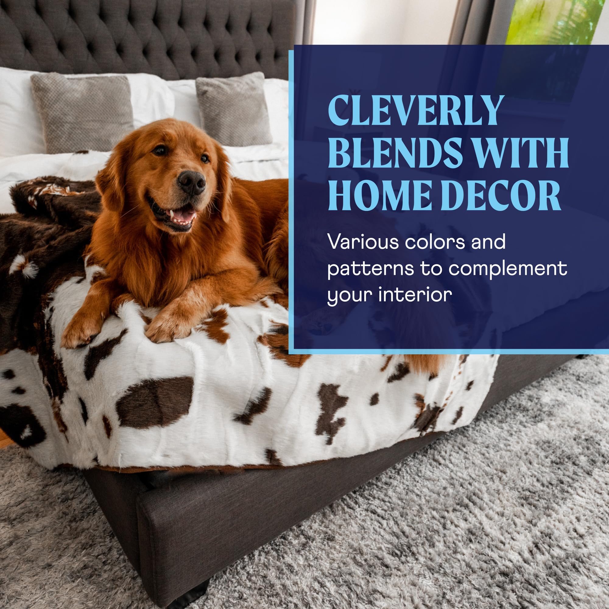 PAW BRANDS PupProtector brown cowhide color blends with décor while guarding furniture.