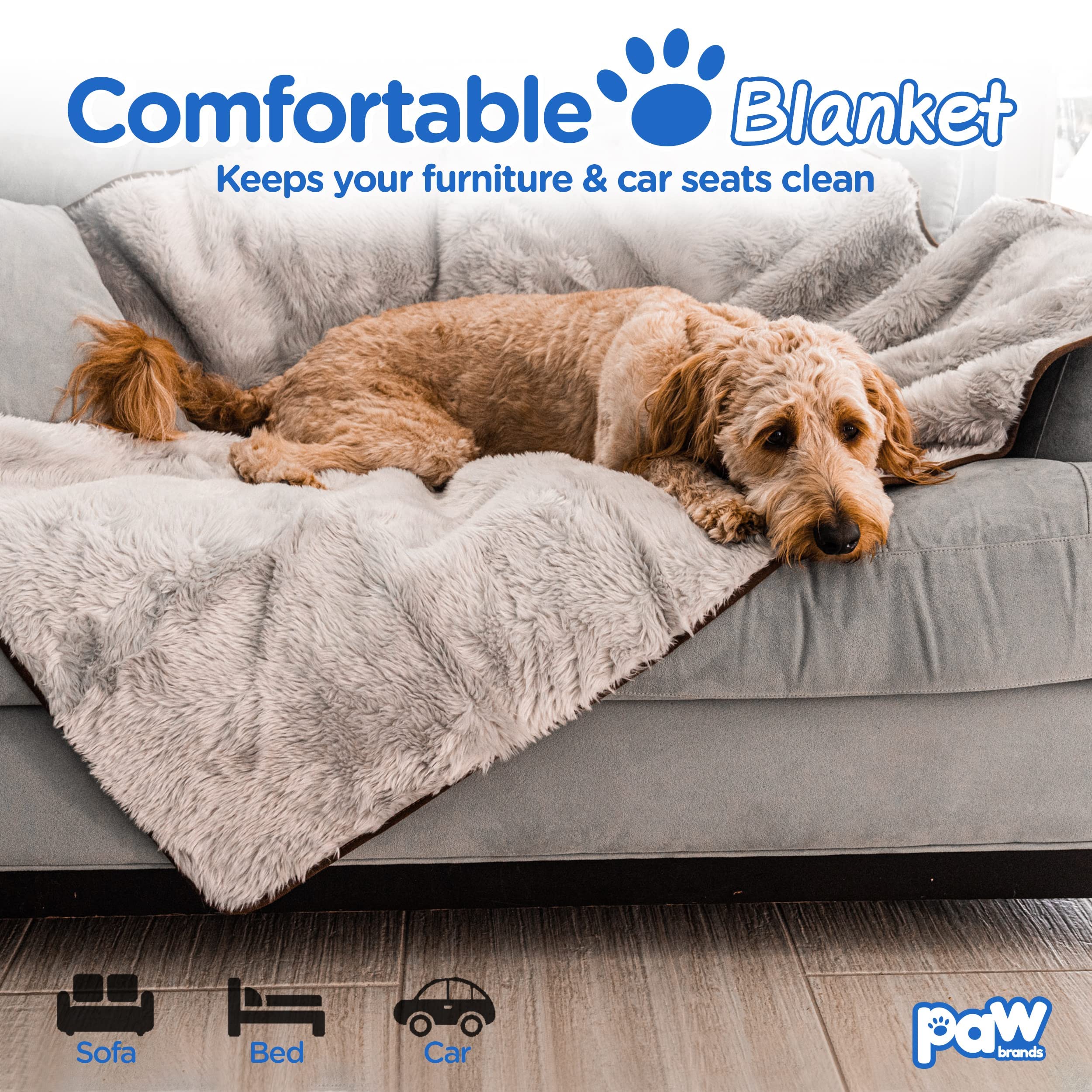 PAW BRANDS PupProtector machine-washable feature illustrated by laundry cycle image.