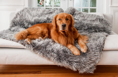 PAW BRANDS PupProtector folded charcoal grey blanket protects furniture from spills.