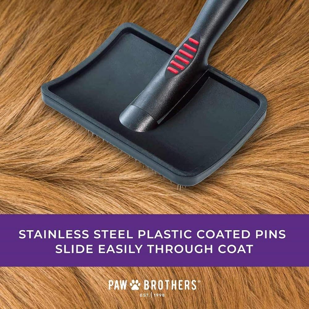 Ryan's Pet Supplies Paw Brothers grooming brush in action during at-home sessions.
