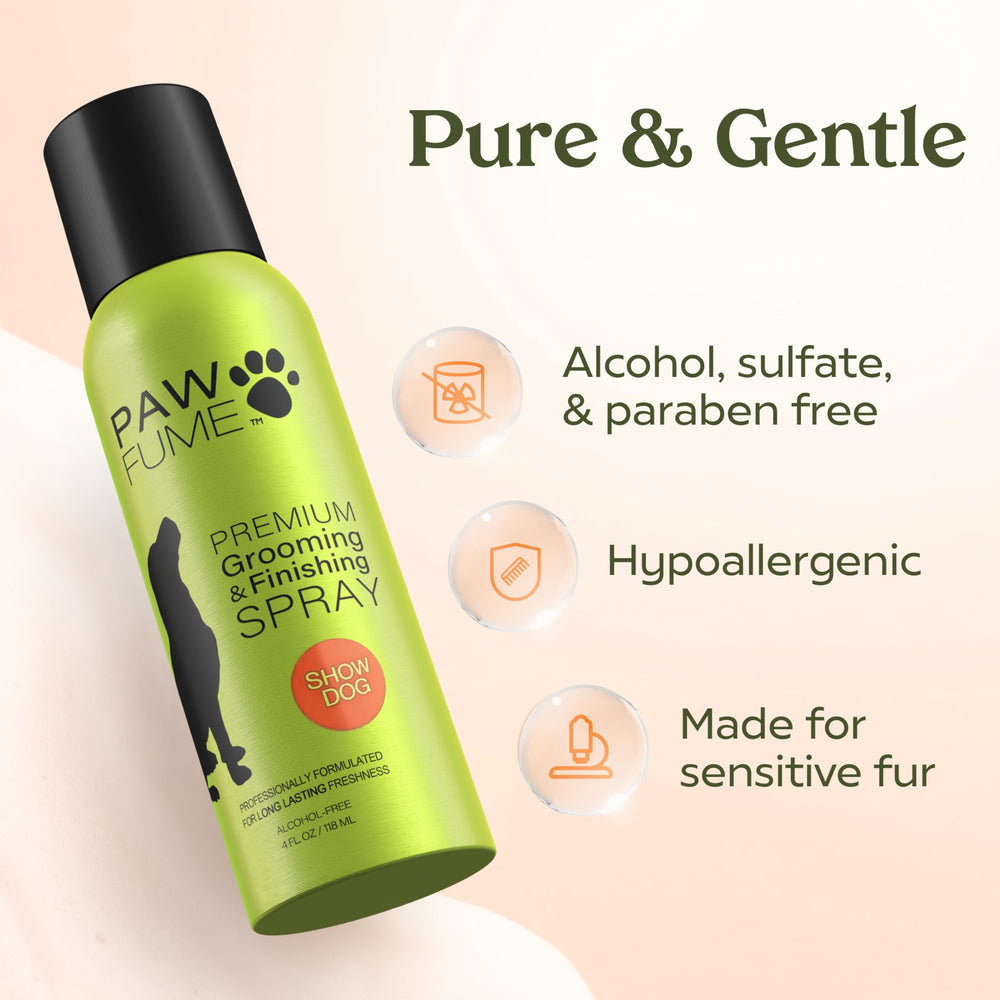 Paw Fume: etiqueta del producto con información de cuidado suave para la piel.