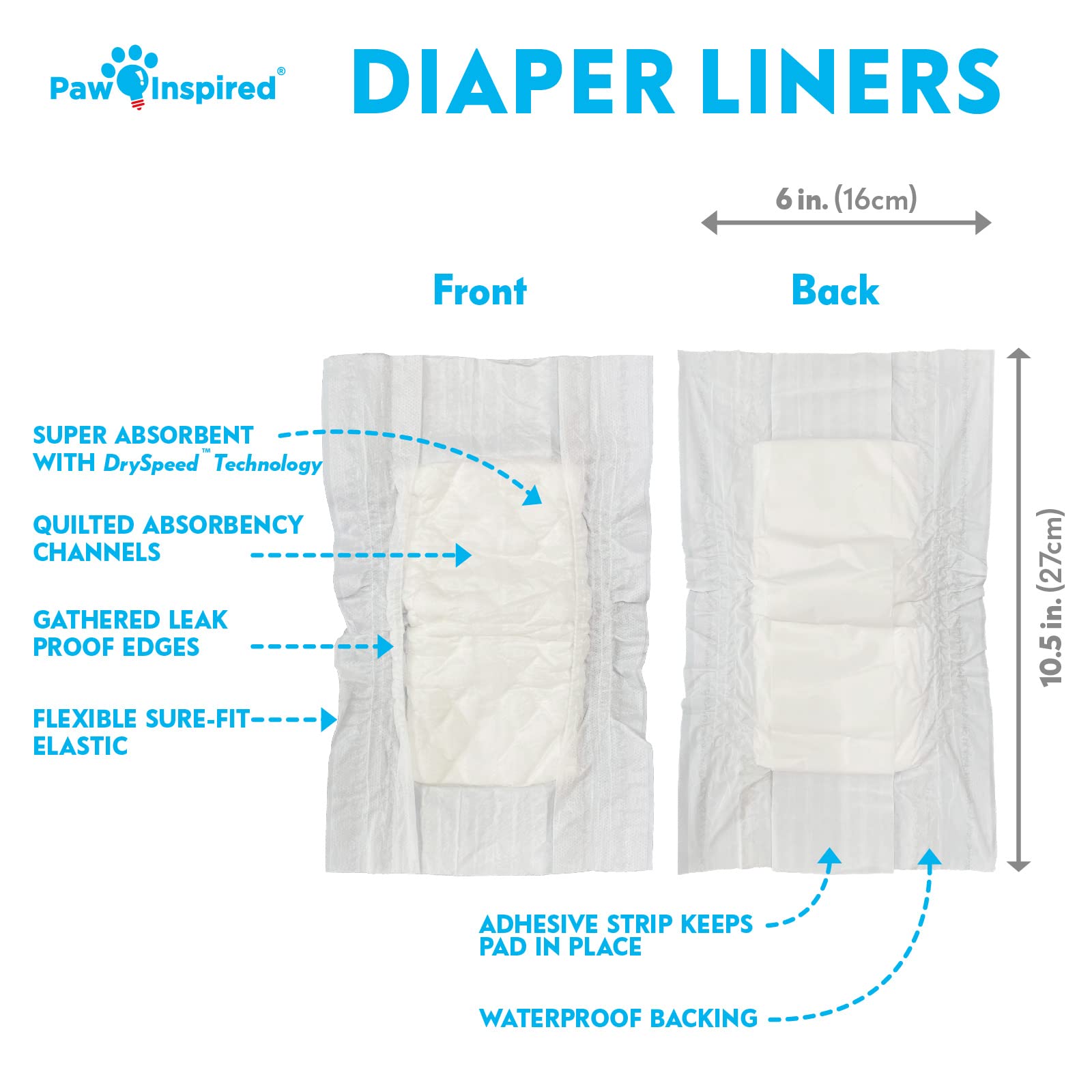 Paw Inspired dog diaper liners inside washable diaper closeup shows leak protection for daily wear.