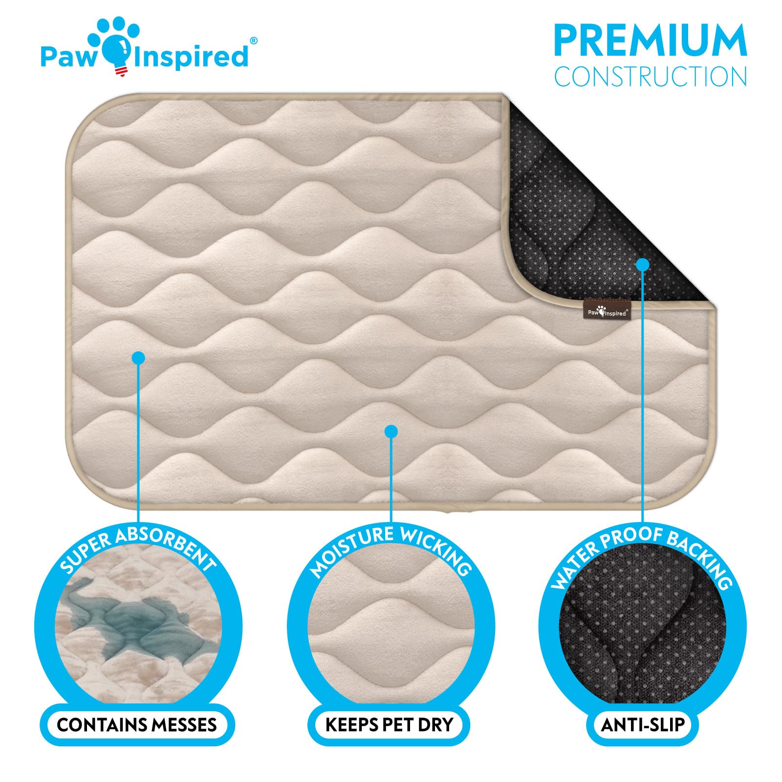Paw Inspired crate mat multi-layer design helps control odors and stay dry.