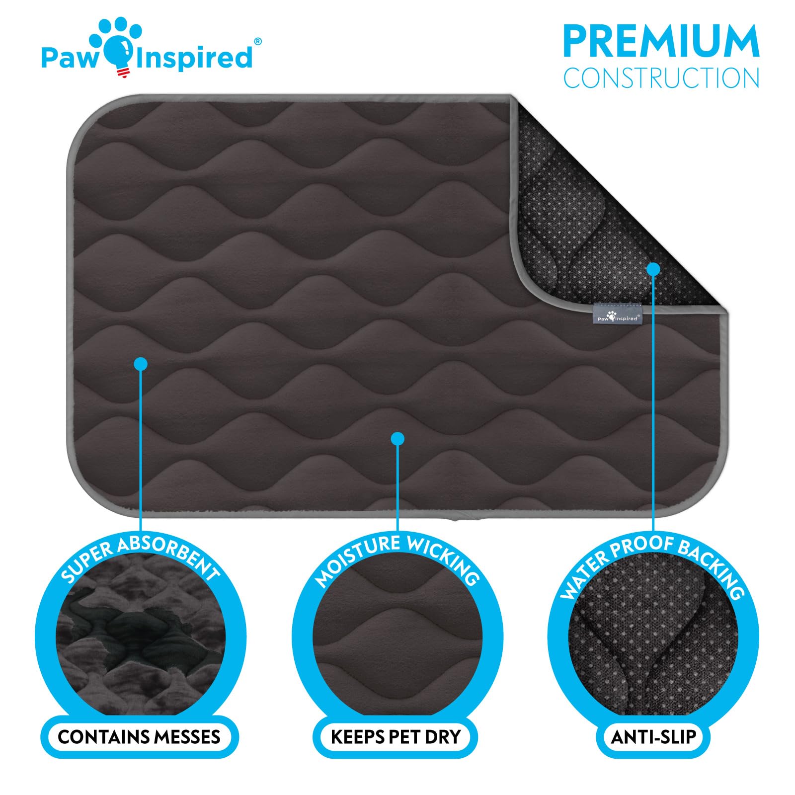 Paw Inspired crate mat gray in kennel demonstrates secure fit for 30-inch crates