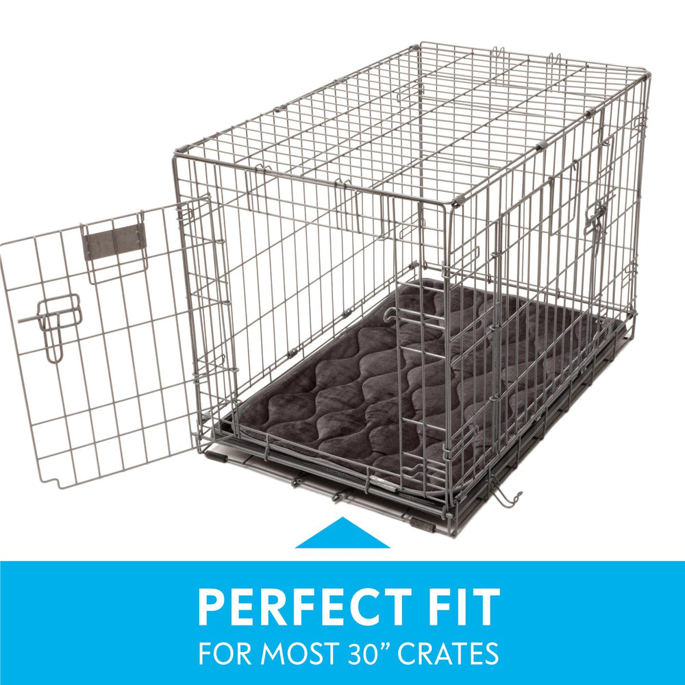 Paw Inspired crate mat gray inner layers illustrate moisture-wicking and absorbent core