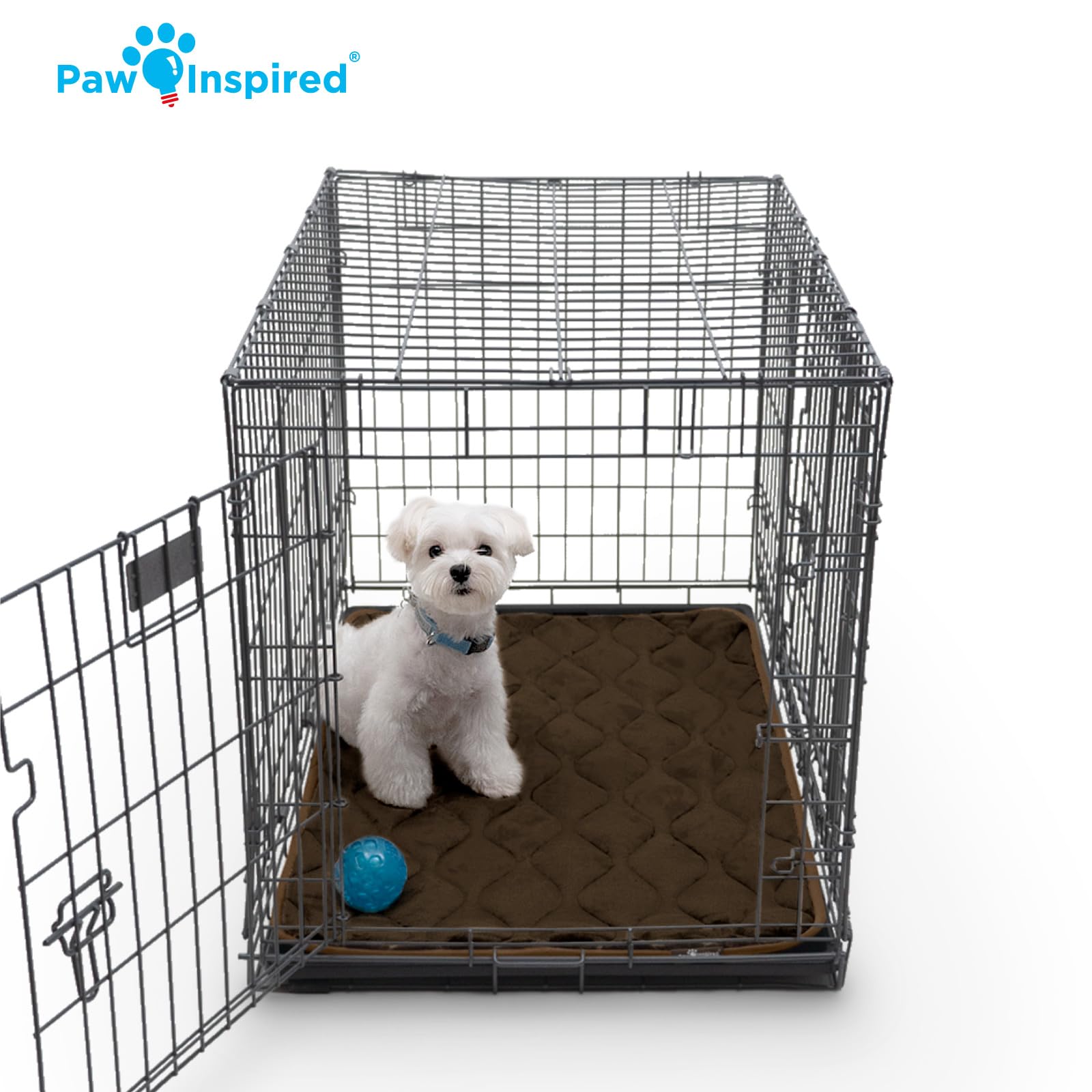 Paw Inspired tan-color crate mat adds warmth and comfort.