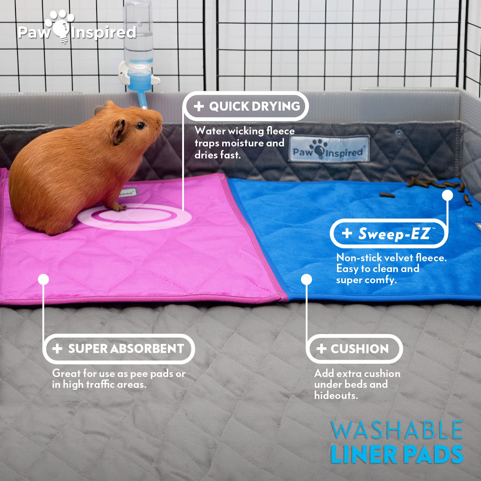 Paw Inspired liner features waterproof backing to prevent cage leaks during use.
