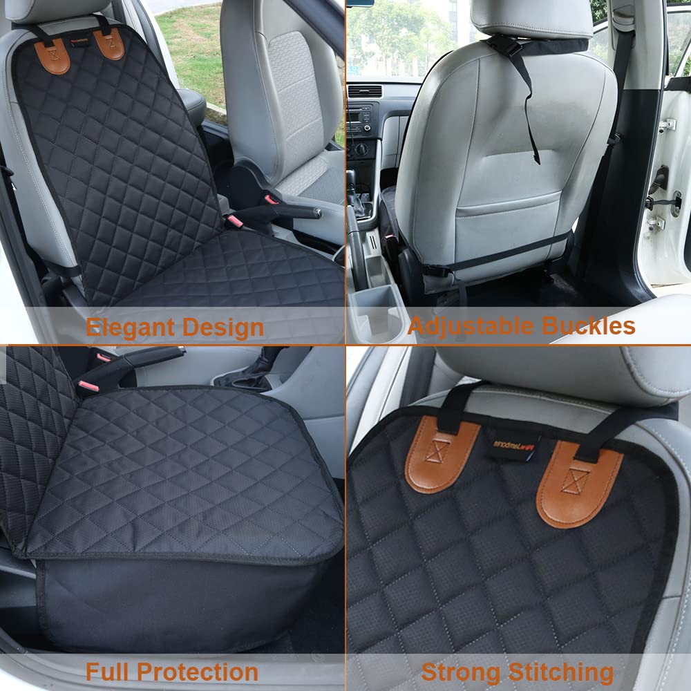 Paw Jamboree front seat cover with buckles demonstrates secure, non-slip fit.