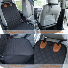 Paw Jamboree front seat cover with buckles demonstrates secure, non-slip fit.