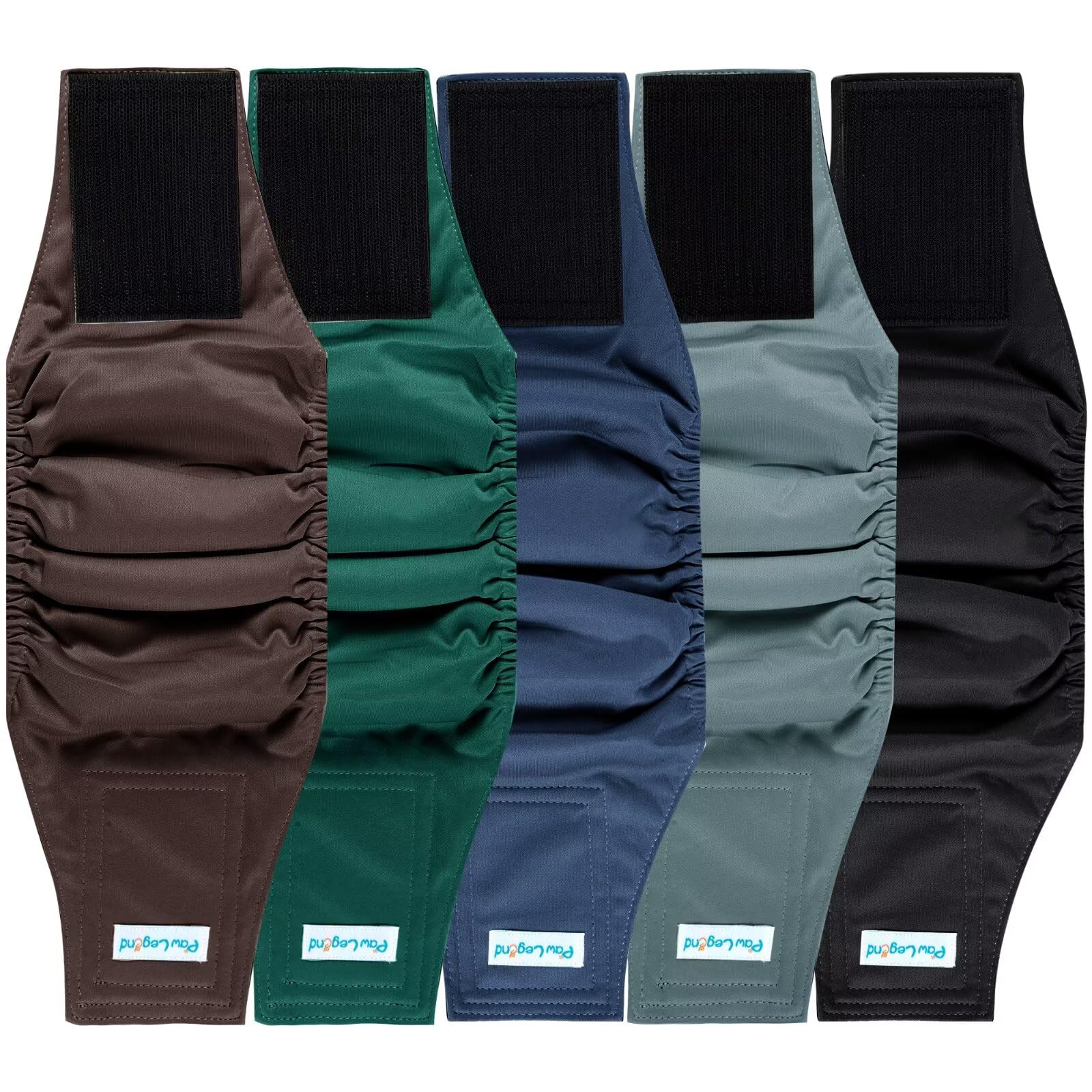 Paw Legend pack of five large male dog diapers with secure fit for easy, at-home protection.