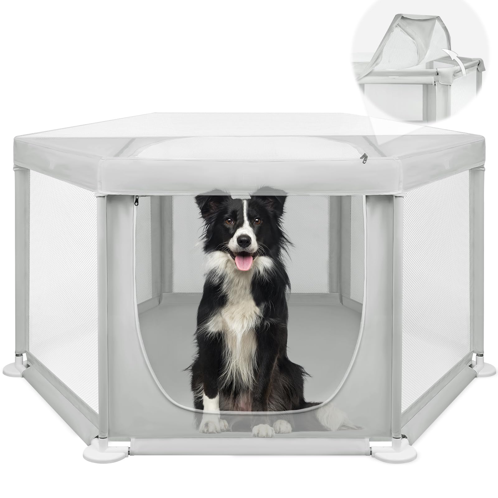 Paw Libero hexagonal playpen floor view showing expansive indoor space for pets