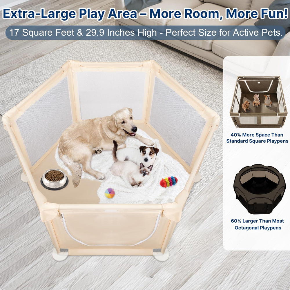 Paw Libero extra tall playpen side view emphasizes secure containment