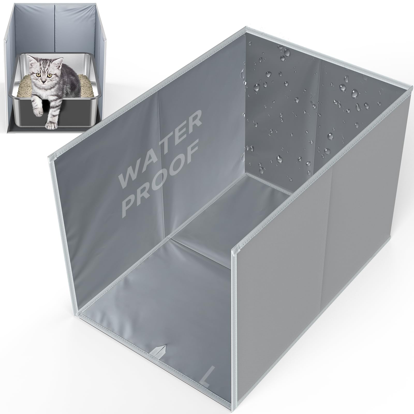 Paw Libero foldable litter box enclosure front view with spacious access and splash protection.