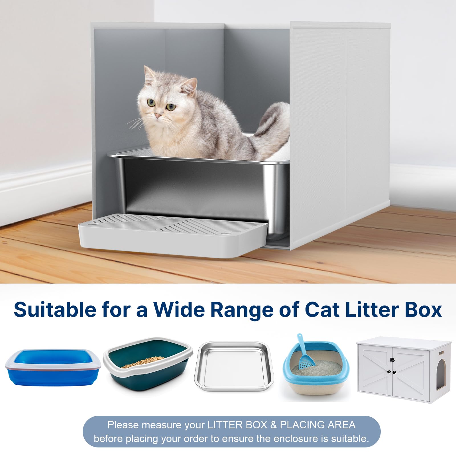 Paw Libero foldable litter box enclosure water-resistant PVC layer reduces urine spray.