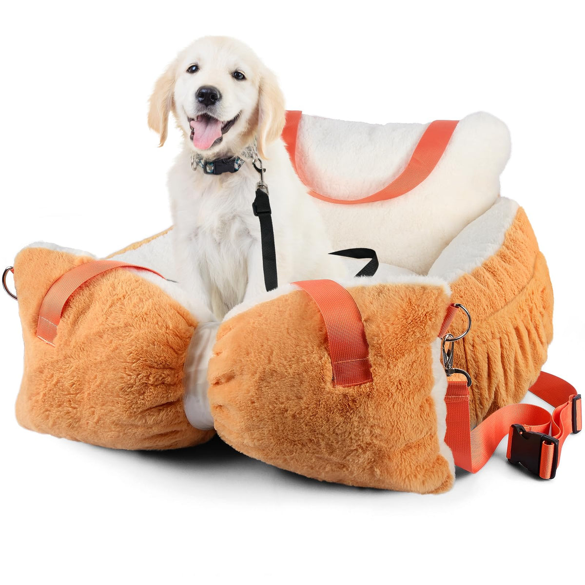 Paw Libero fuzzy dog bed car seat side view showing soft bolster for comfort