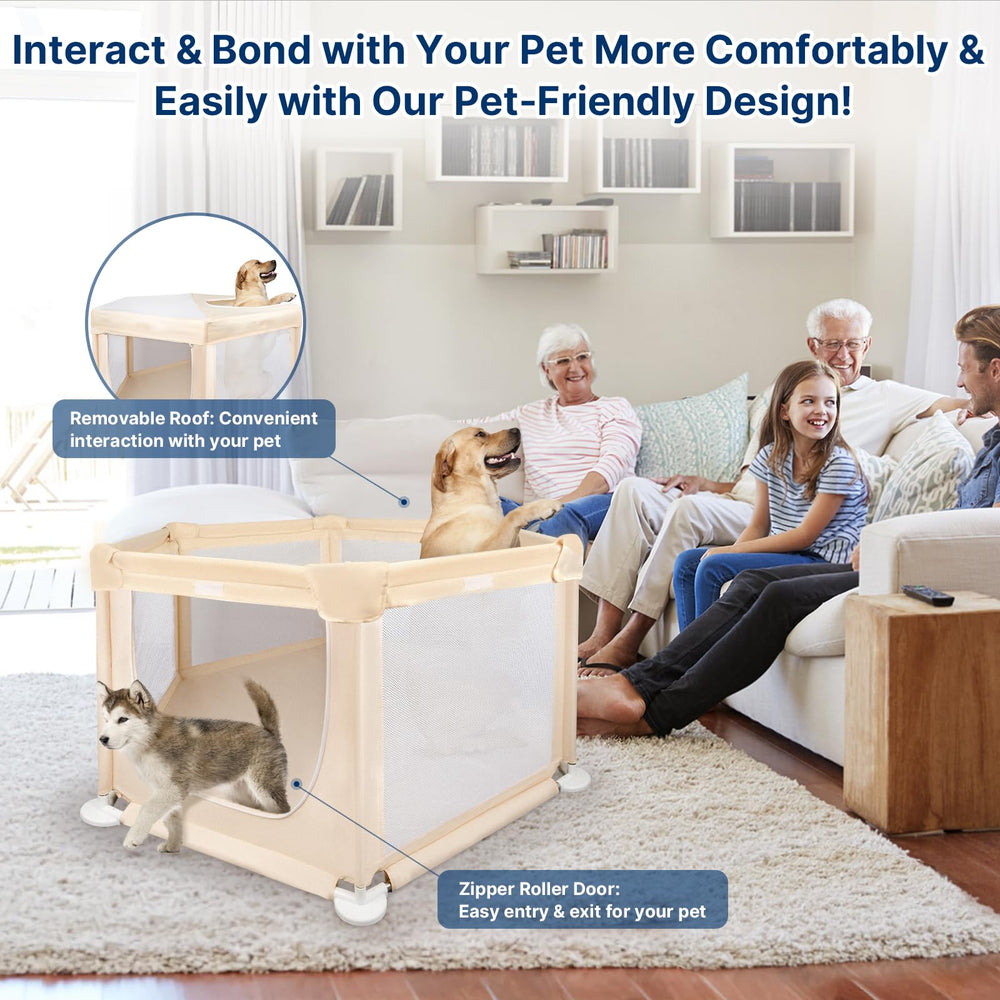 Paw Libero removable roof indoor playpen enables easy interaction