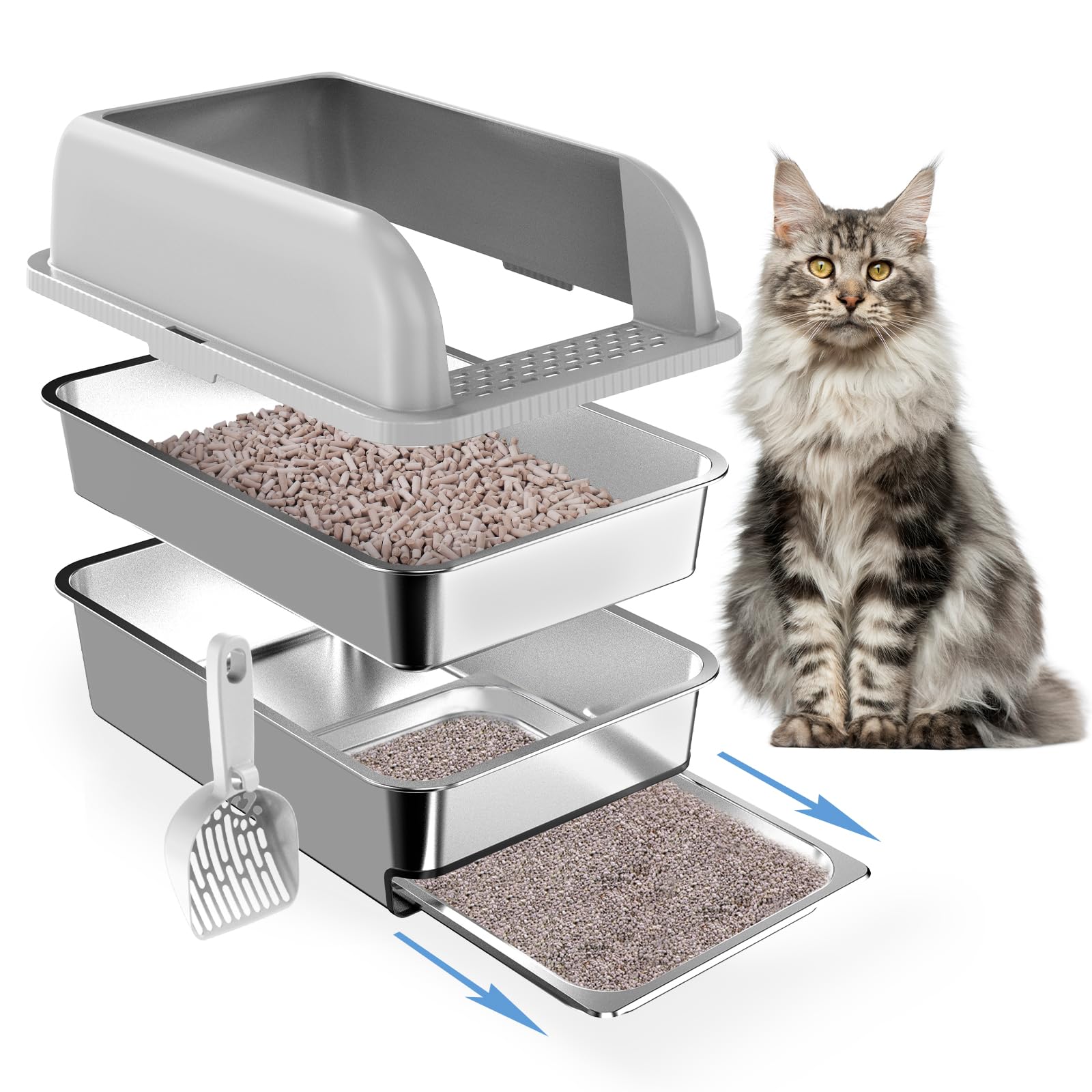 Paw Libero XL enclosed stainless-litter-box shows durable construction for odor control and privacy