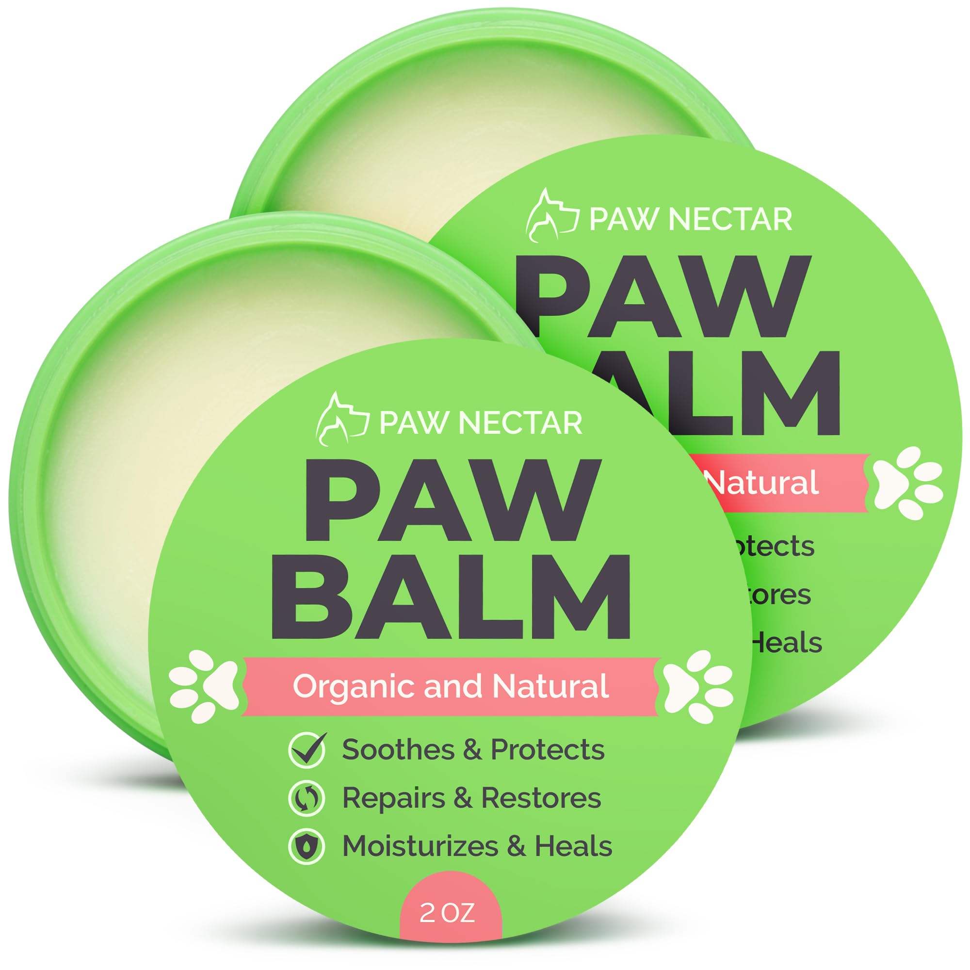 Paw Nectar paw balm jar shows organic formula for dry paw relief