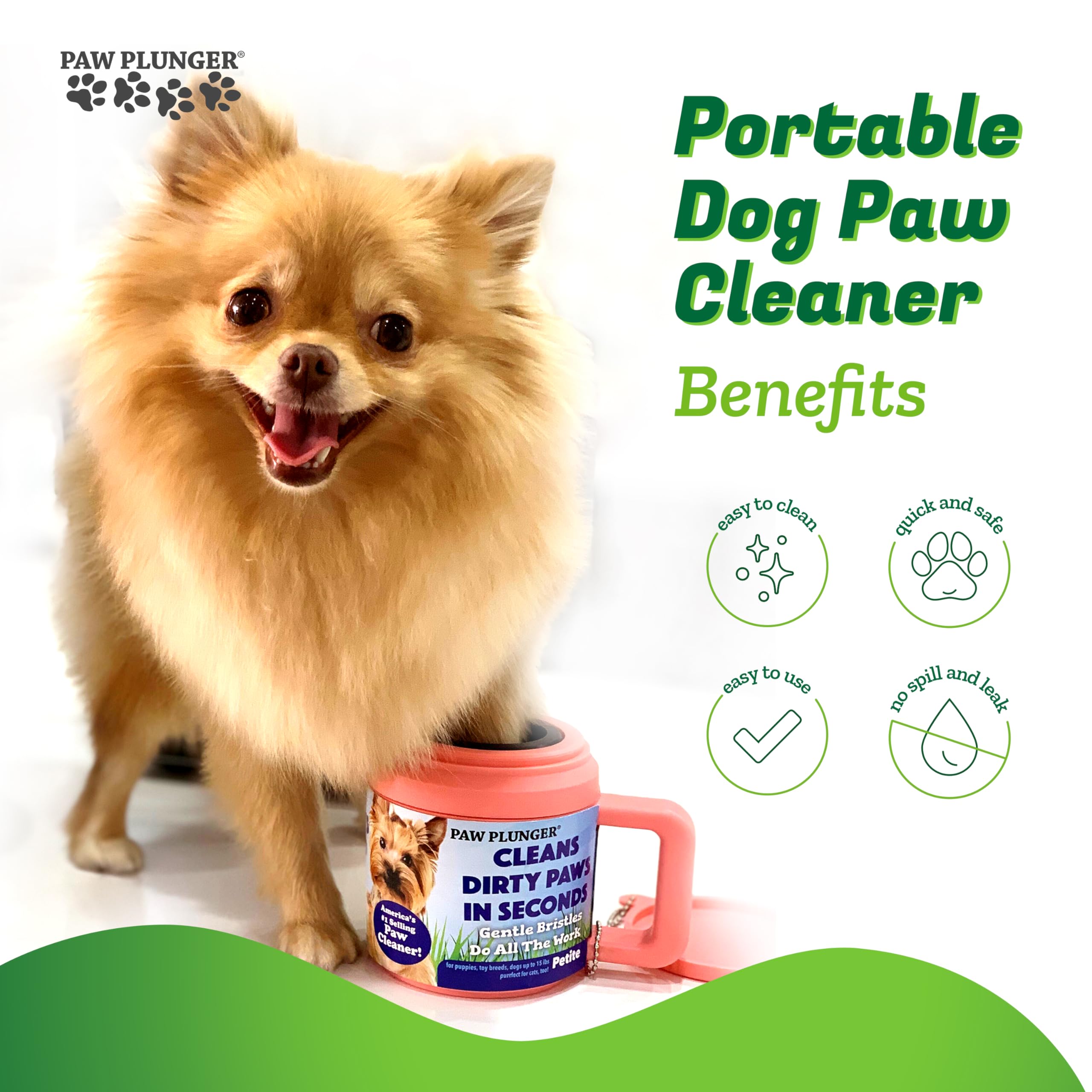 Paw Plunger gentle nylon brushes provide safe, thorough paw cleansing for pets.