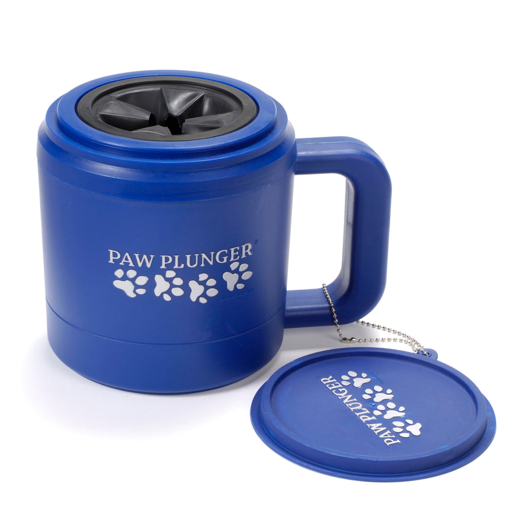 Paw Plunger dog paw cleaner close-up shows mud removal with gentle brushes