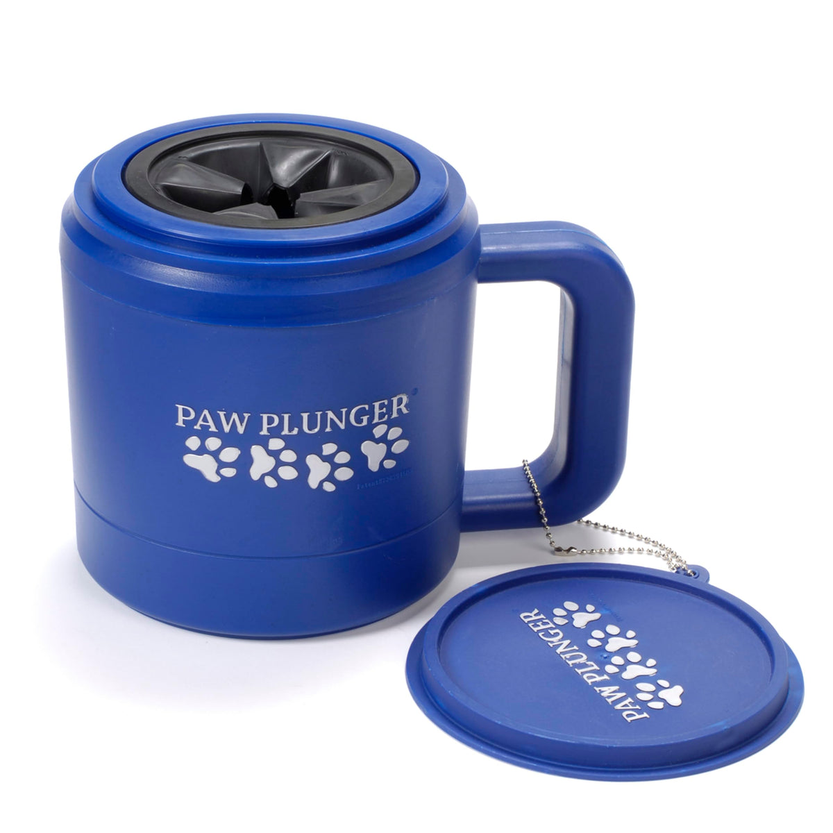 Paw Plunger dog paw cleaner close-up shows mud removal with gentle brushes
