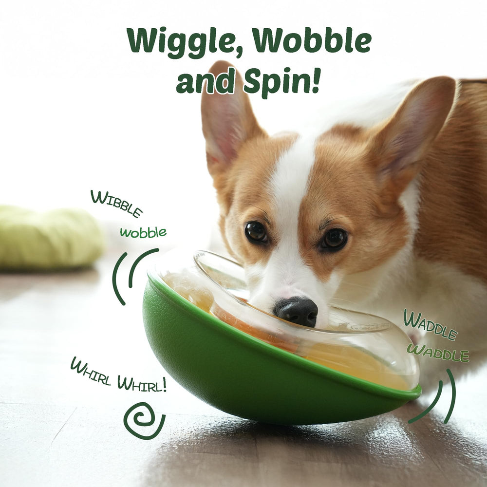 PAW QUEST Avocado non-spill wobble toy dispenser size adjustment for slower feeding