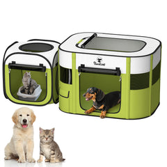 Pawaboo 2-in-1 pet playpen assembly shows quick setup for multiple pets.