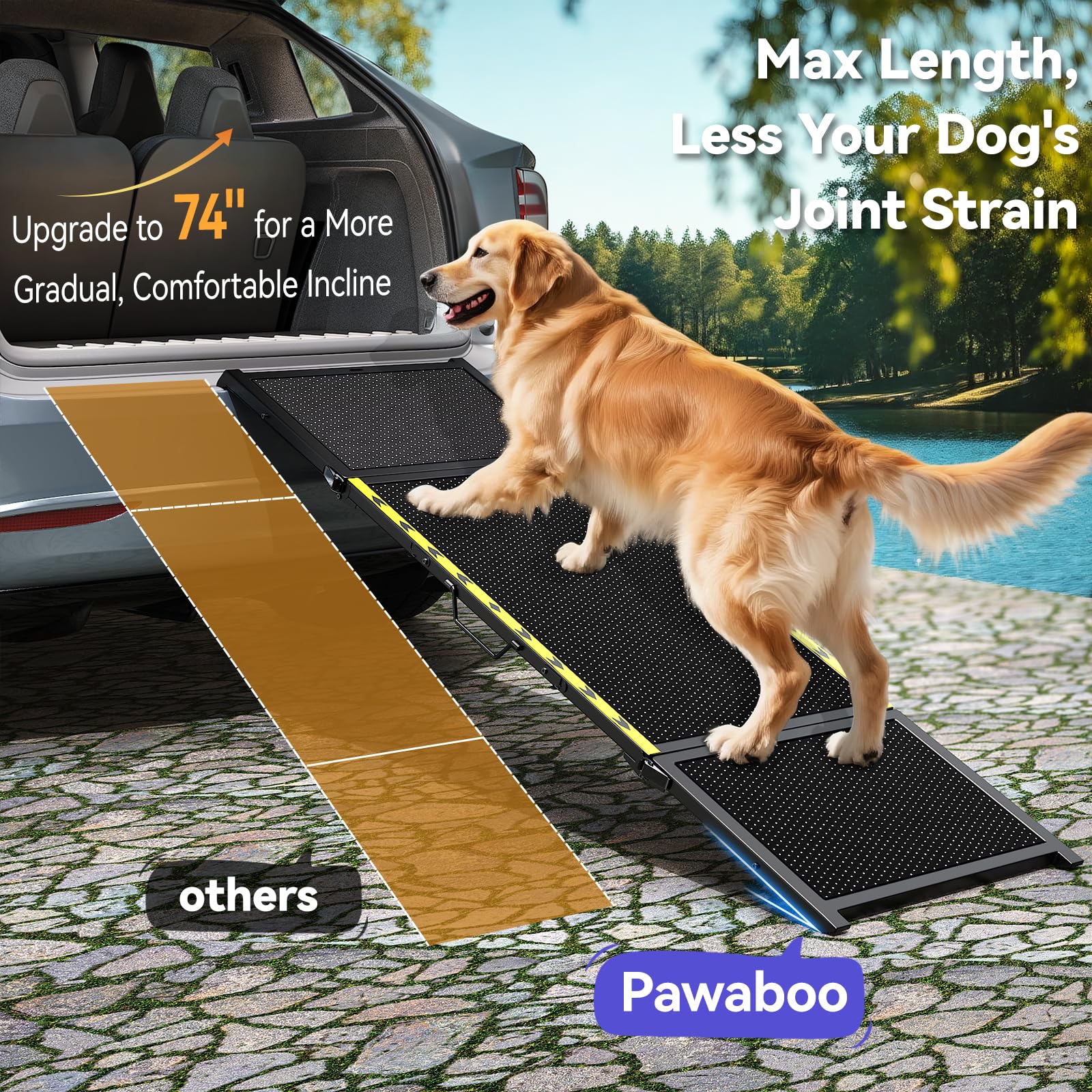 Pawaboo 280lbs capacity ramp supports large dogs safely.