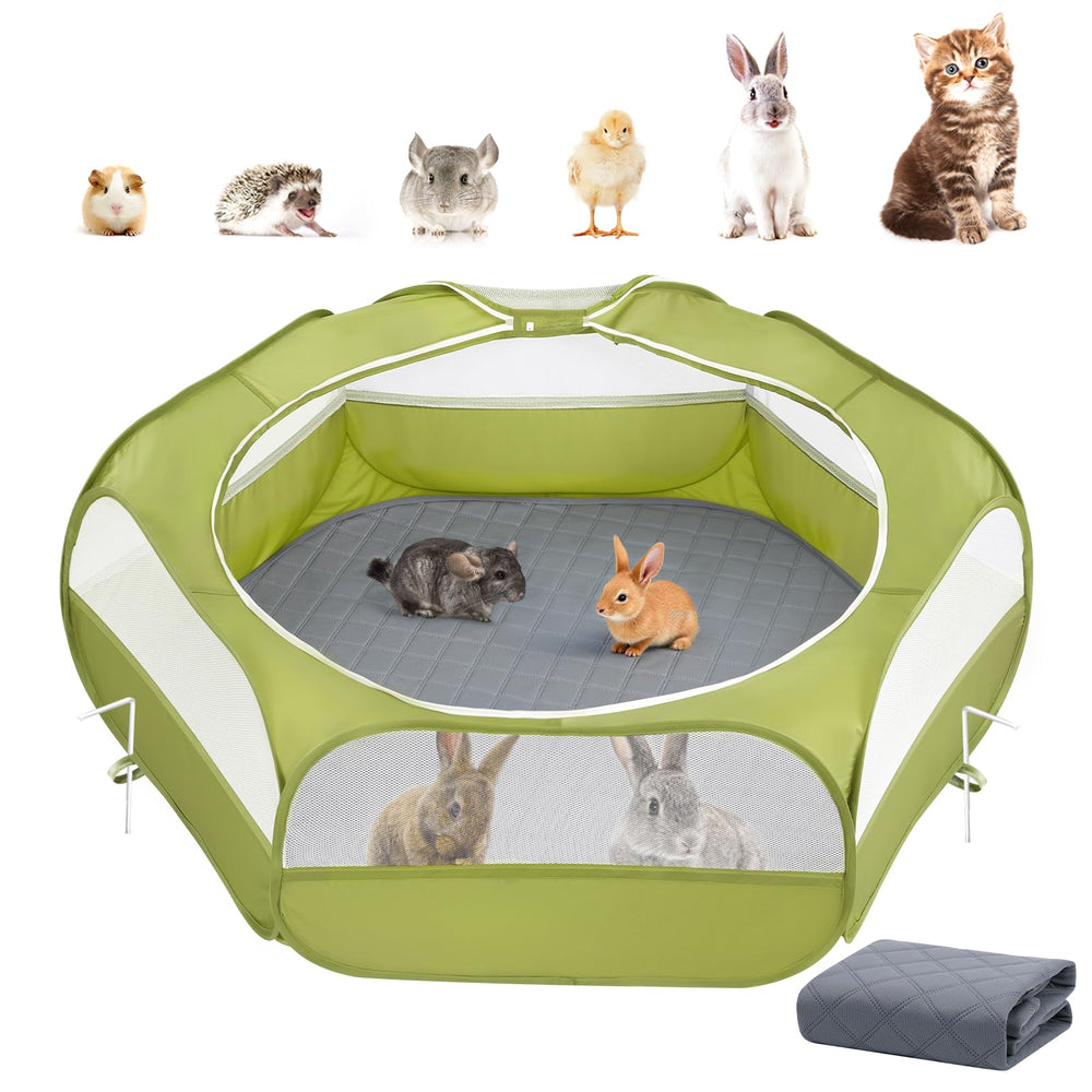Pawaboo 2-in-1 playpen green closed shows secure, chew-resistant containment for small pets.