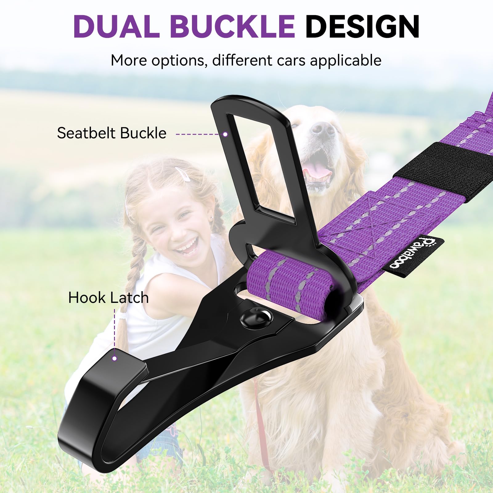Pawaboo 360-degree buckle rotation reduces leash tangles while driving.