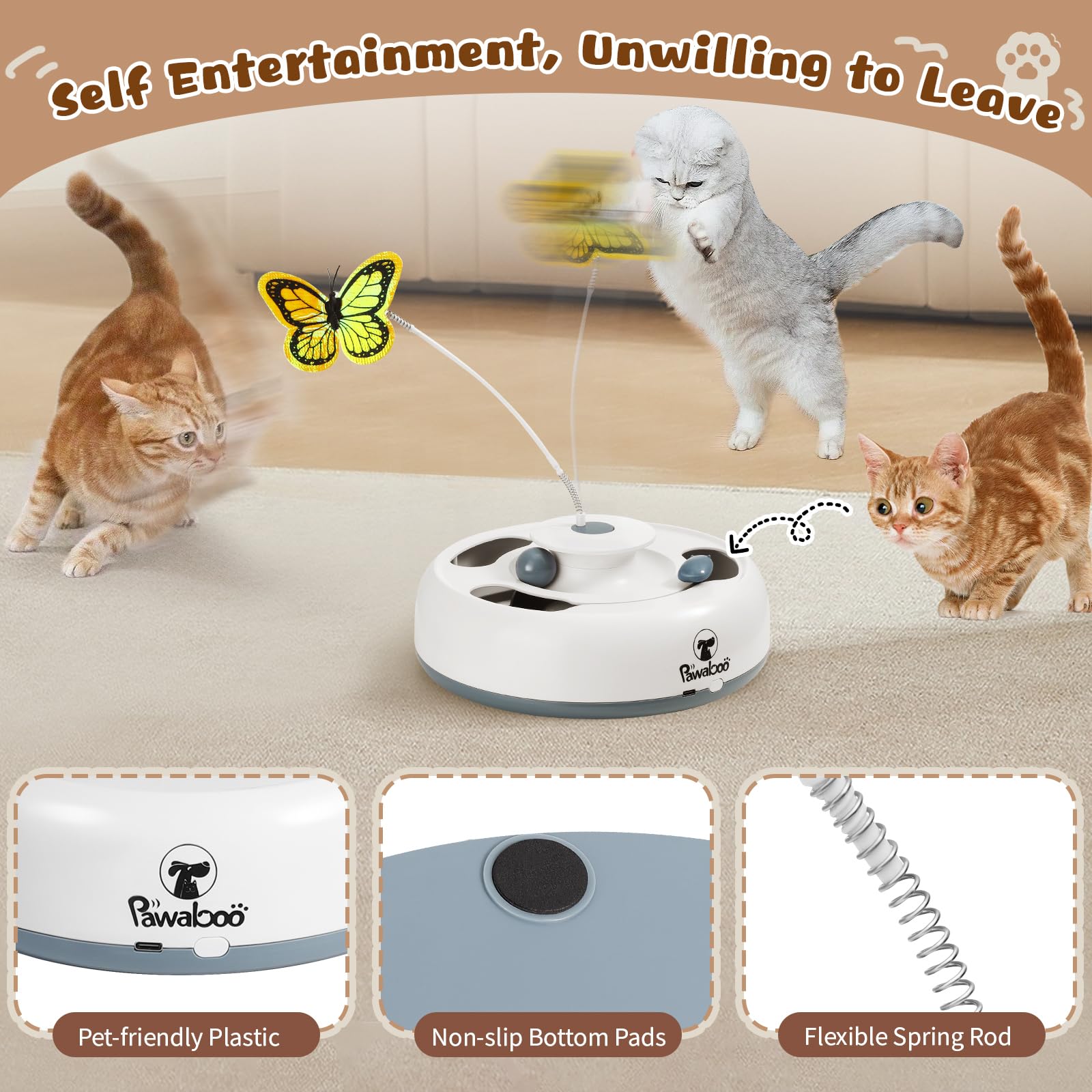 Pawaboo 3-in-1 toy: USB rechargeable power for long playful sessions