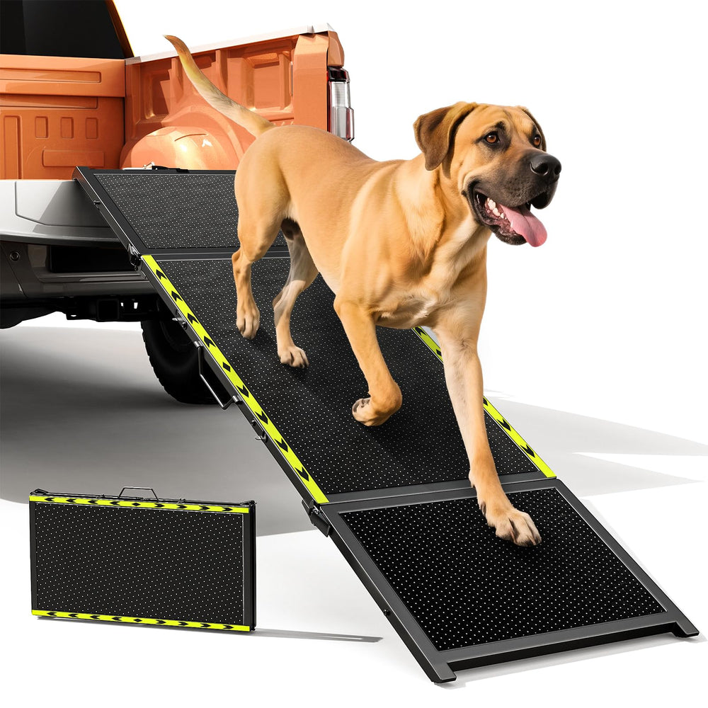 Pawaboo 74inch dog ramp side view for easier car access and joint-friendly climbs.