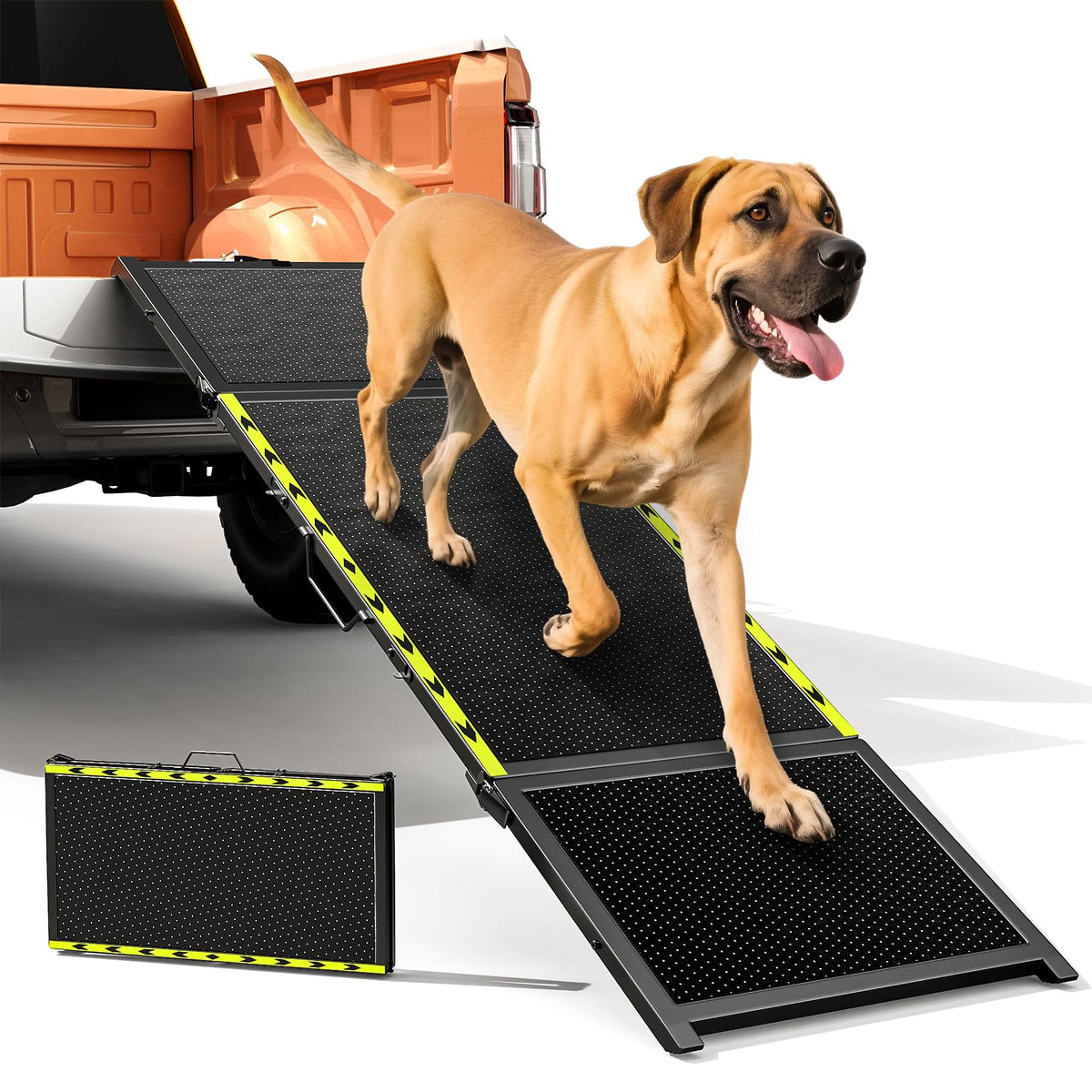 Pawaboo 74inch dog ramp side view for easier car access and joint-friendly climbs.