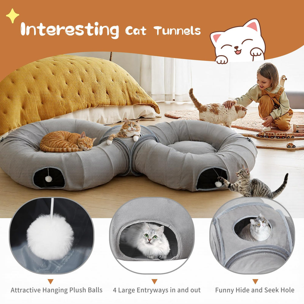 Pawaboo 8-shaped cat tunnel with fluffy balls for interactive entertainment.