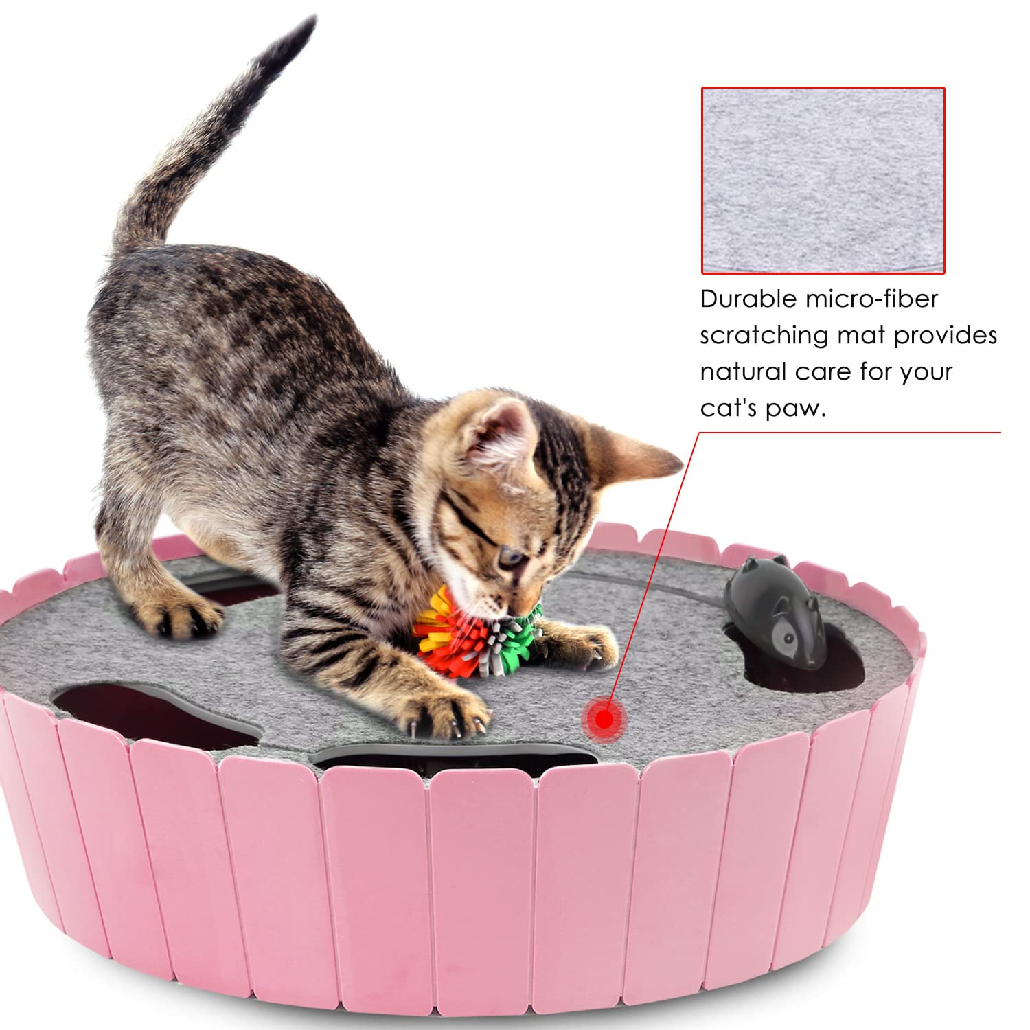 Pawaboo battery-operated cat toy powers unpredictable motion for engaging stalking and pouncing.