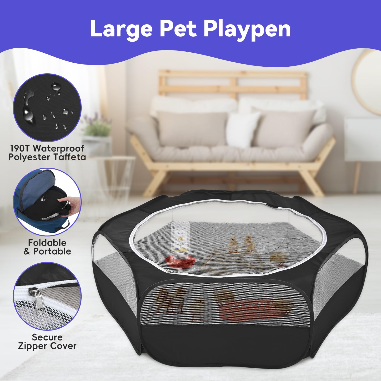 Pawaboo brooder box cage tent close-up shows waterproof fabric and breathable mesh for clean pens